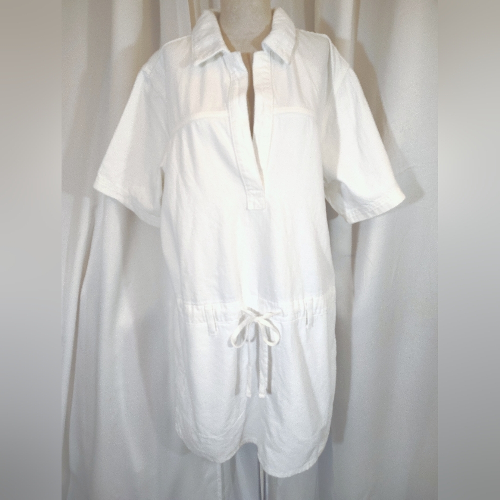 Ralph Lauren Denim Dress, White,Pckts Collar,Drop Waist,Shrt Sleeve,Loose Fit, L